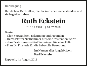 Traueranzeige von Ruth Eckstein 