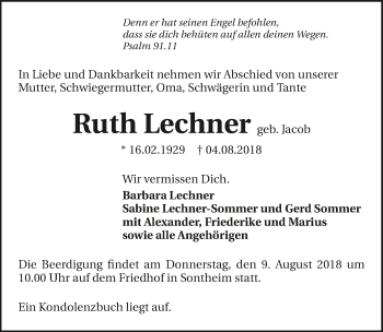 Traueranzeige von Ruth Lechner 