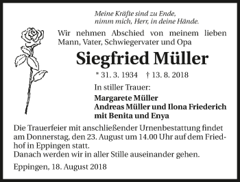 Traueranzeige von Siegfried Müller 