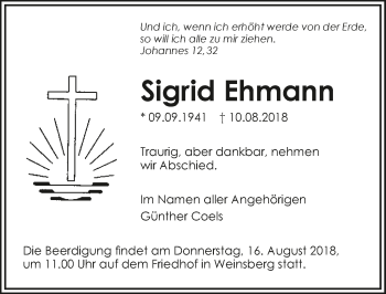 Traueranzeige von Sigrid Ehmann 