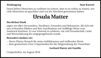 Traueranzeige von Ursula Matter 