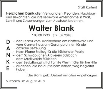 Traueranzeige von Walter Blank 