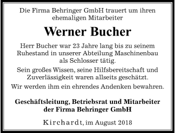 Traueranzeige von Werner Bucher 