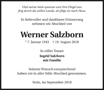 Traueranzeige von Werner Salzborn 