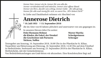 Traueranzeige von Annerose Dietrich 