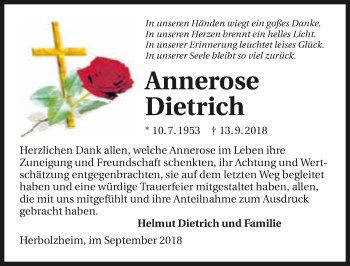 Traueranzeige von Annerose Dietrich 