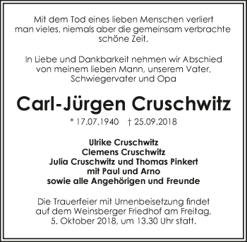 Traueranzeige von Carl-Jürgen Cruschwitz 
