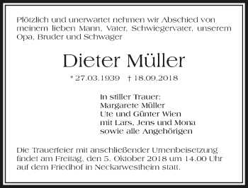 Traueranzeige von Dieter Müller 