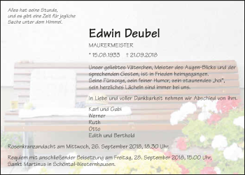 Traueranzeige von Edwin Deubel 