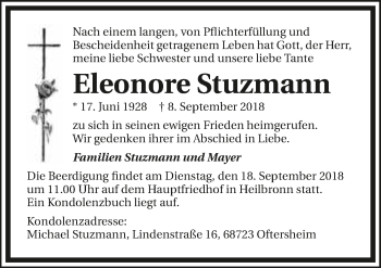 Traueranzeige von Eleonore Stuzmann 