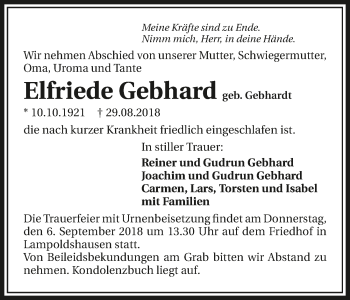 Traueranzeige von Elfriede Gebhard 