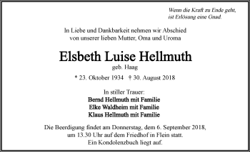 Traueranzeige von Elsbeth Luise Hellmuth 
