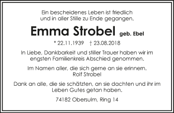 Traueranzeige von Emma Strobel 