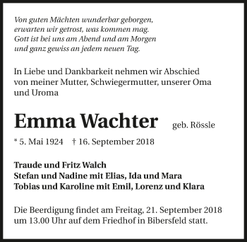 Traueranzeige von Emma Wachter 