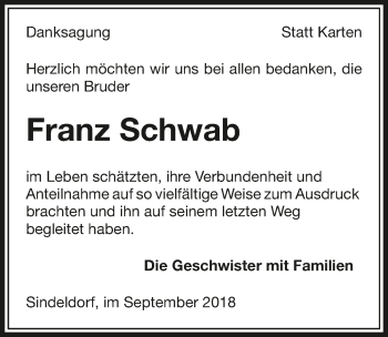 Traueranzeige von Franz Schwab 