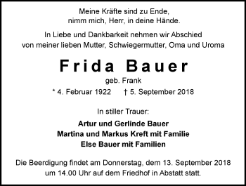 Traueranzeige von Frida Bauer 