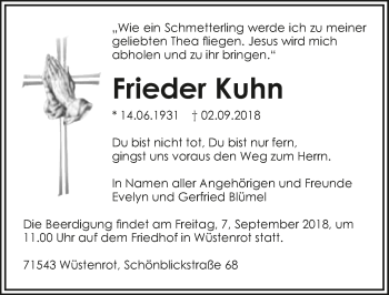 Traueranzeige von Frieder Kuhn 