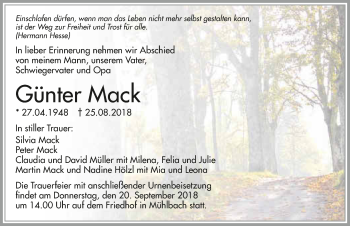 Traueranzeige von Günter Mack 