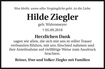 Traueranzeige von Hilde Ziegler 