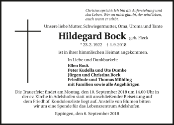 Traueranzeige von Hildegard Bock 