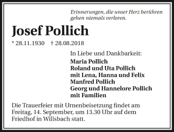 Traueranzeige von Josef Pollich 