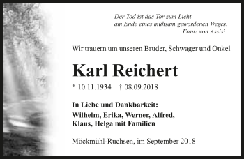 Traueranzeige von Karl Reichert 