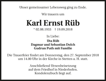 Traueranzeige von Karl Ernst Rüb 