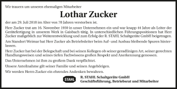 Traueranzeige von Lothar Zucker 