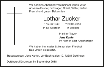 Traueranzeige von Lothar Zucker 