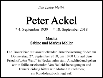 Traueranzeige von Peter Ackel 