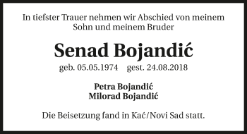 Traueranzeige von Senad Bojandic 