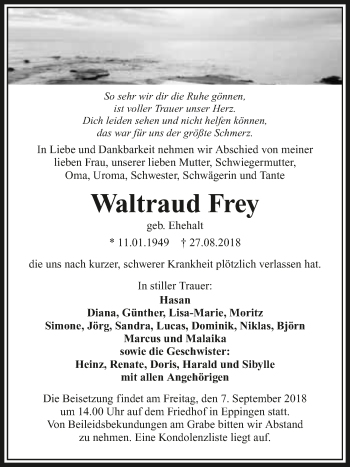 Traueranzeige von Waltraud Frey 