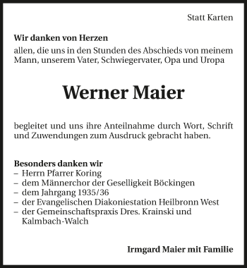 Traueranzeige von Werner Maier 