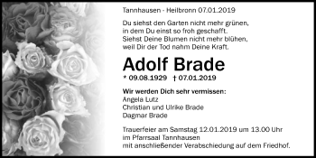 Traueranzeige von Adolf Brade 