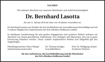 Traueranzeige von Bernhard Lasotta 