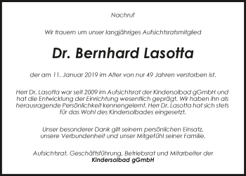 Traueranzeige von Bernhard Lasotta 