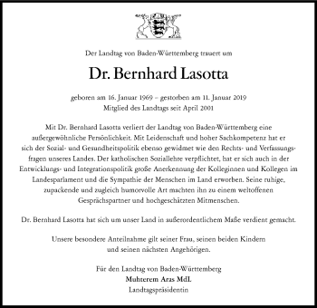 Traueranzeige von Bernhard Lasotta 