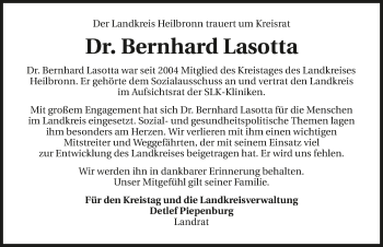 Traueranzeige von Bernhard Lasotta 