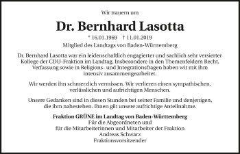 Traueranzeige von Bernhard Lasotta 