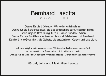 Traueranzeige von Bernhard Lasotta 