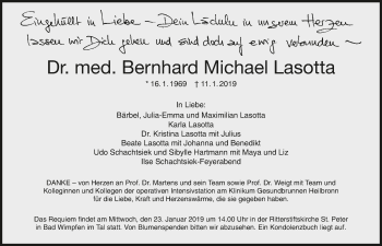 Traueranzeige von Bernhard Michael Lasotta 