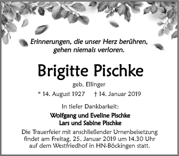 Traueranzeige von Brigitte Pischke 