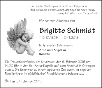 Traueranzeige von Brigitte Schmidt 