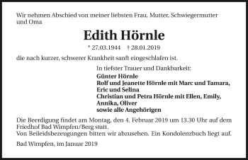 Traueranzeige von Edith Hörnle 