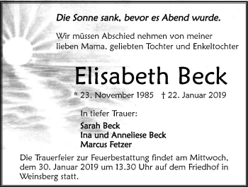 Traueranzeige von Elisabeth Beck 