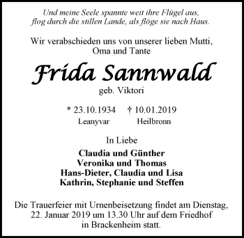 Traueranzeige von Frida Sannwald 