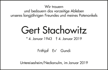 Traueranzeige von Gert Stachowitz 