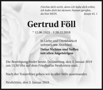 Traueranzeige von Gertrud Föll 