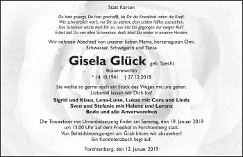 Traueranzeige von Gisela Glück 