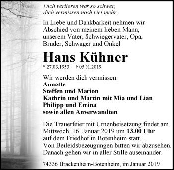 Traueranzeige von Hans Kühner 